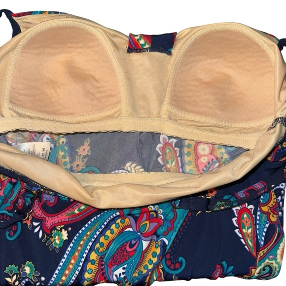 Lands End Swimsuit Top Women’s Size 10 Navy Aqua Red Yellow Adjustable Straps - Picture 5 of 5